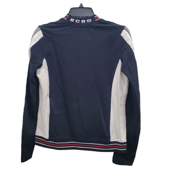 BCBGMaxAzria Women's Y2K Navy White Stripe Embroidered Cropped Tracksuit Sz L - Picture 8 of 12